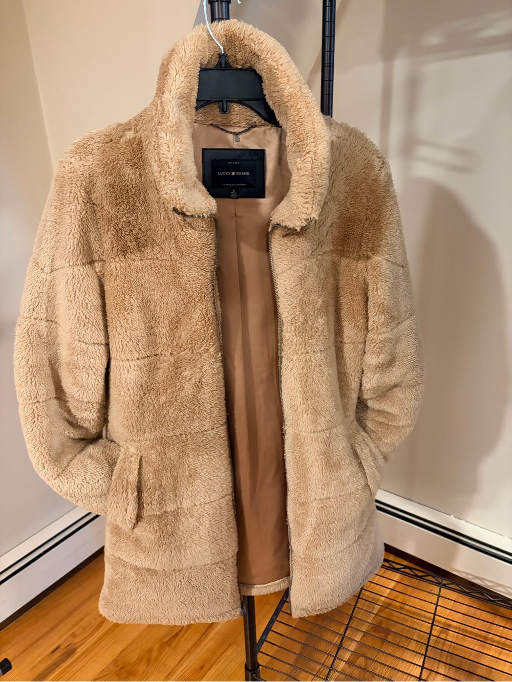 Lucky Brand Plush Teddy Jacket in Camel
